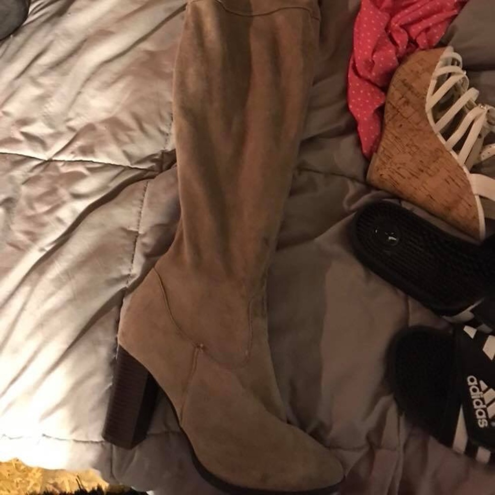 Tan, thigh high boots